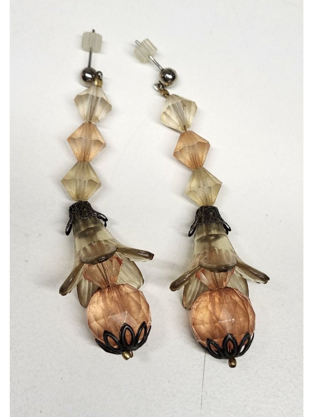 2/$12 SALE Vintage Chandelier Dangle Earrings Amber Boho Hippie